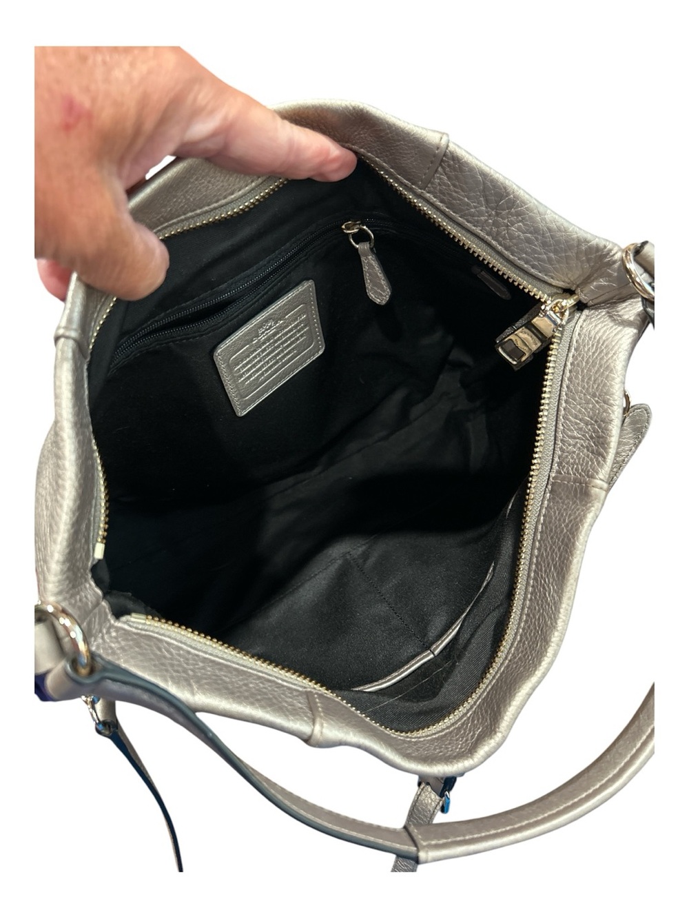 Coach Metallic Silver Pebbled Leather Shoulder Bag - Picture 7 of 9